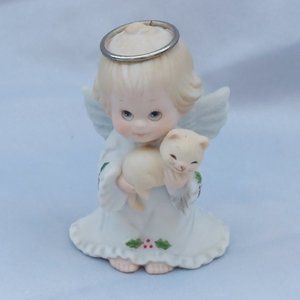 Vintage 1985 Holly Babes Angel Figurine with Kitty Cat  *Ruth Morehead Enesco